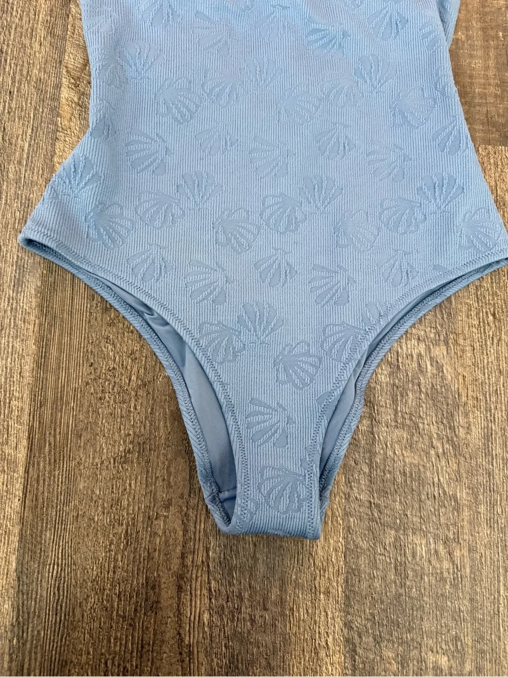 Aerie Cheeky One Piece Swimsuit Blue Textured Scoop Neck Size Large